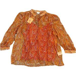 Pablo French Designer Silk Blend Blouse Size 40 US 8 Orange Floral Sheer Boho